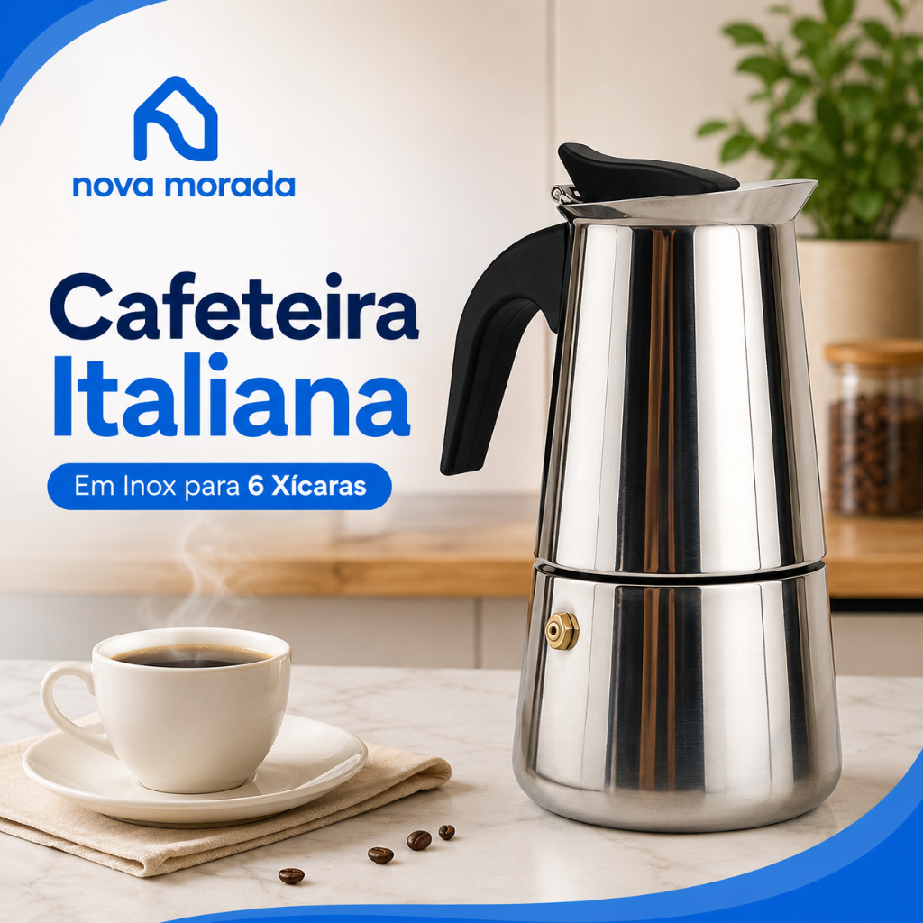 Cafeteira Italiana Inox 6 Xícaras 300ml Moka Café Expresso Aço Inoxidável Para Fogão Café Forte