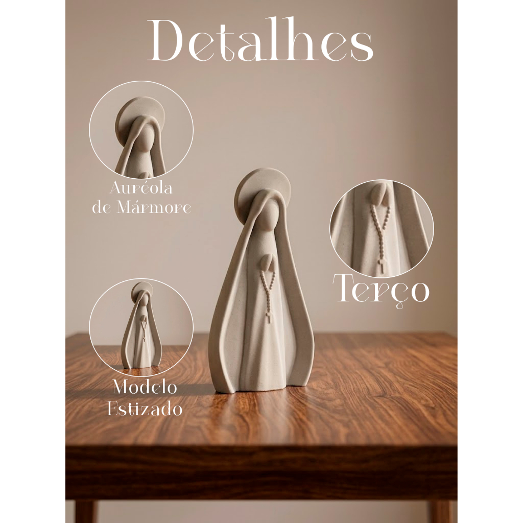 Imagem Nossa Senhora Aparecida Estilizada 15 e 20 cm Mármore Natural Premium Rico em Detalhes
