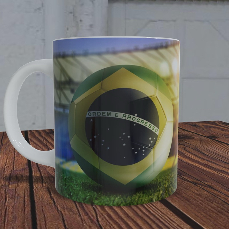 Caneca Futebol Brasil Hexa 325ml Presente Torcedor Seleção Brasileira