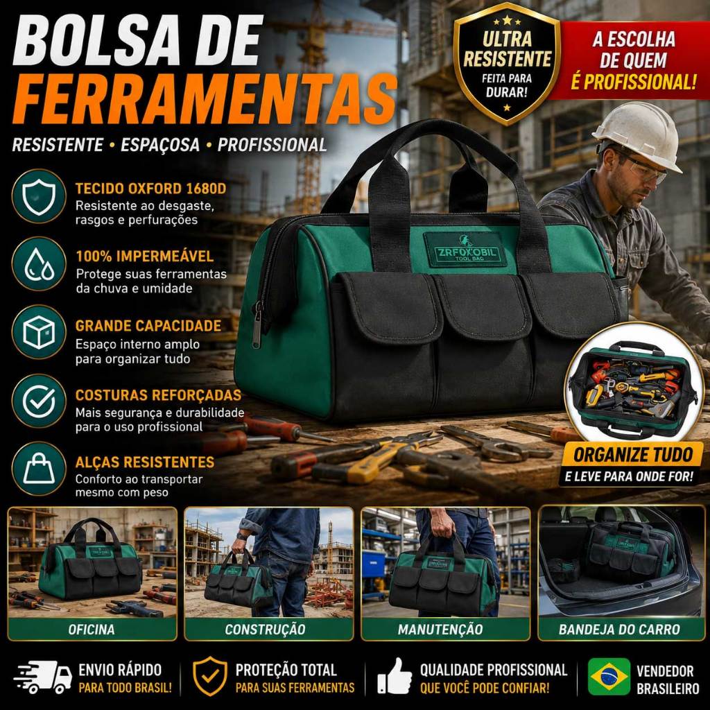 Caixa de Ferramentas Profissional 14 Polegadas - Bolsa de Armazenamento Multiuso para Ferramentas