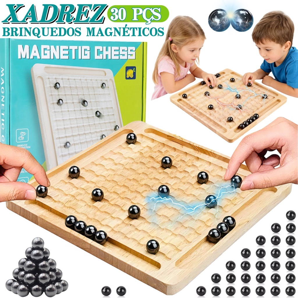 Xadrez Magnético De Jogo De Tabuleiro Xadrez Magnético De Madeira Portátil Infantil Brinquedo Educativo com 30 Peças