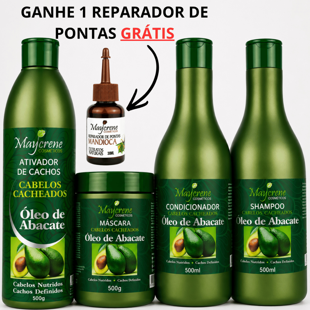Kit Óleo de Abacate Shampoo Condicionador Máscara Ativador de Cachos Hidratação de Cacheado Maycrene