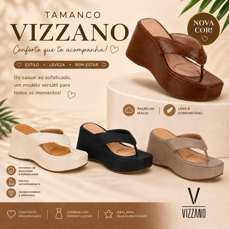Tamanco Vizzano Feminino Plataforma Anabela Confortável Original