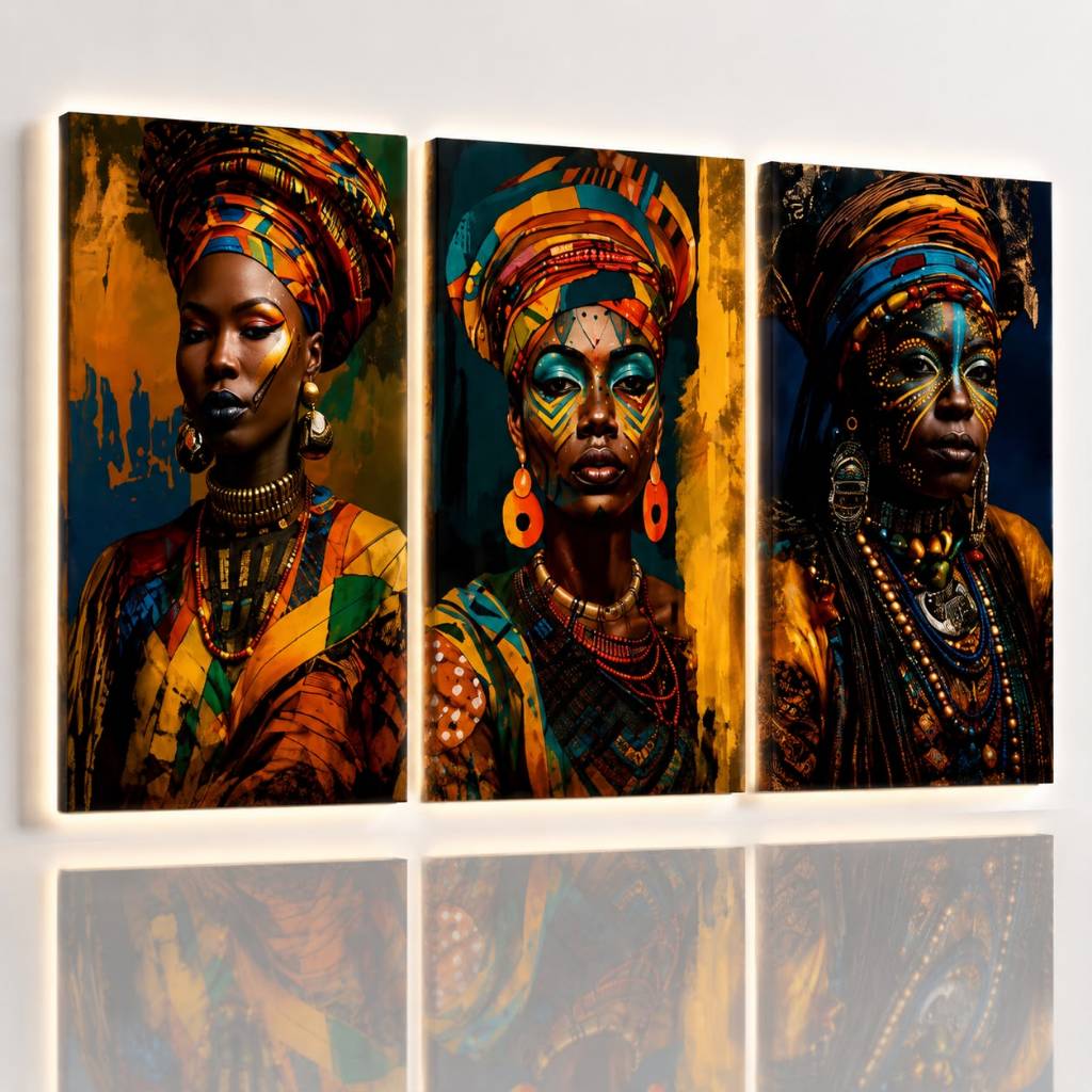 Quadro Decorativo 122x60 Mulher Africana Rainha Negra Poder Sala