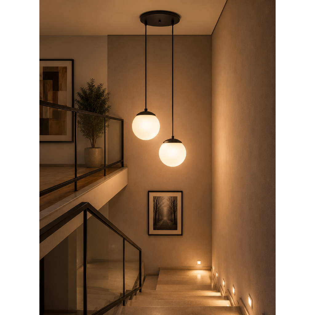 Luminária Pendente Globo 15 cm Jabuticaba Bola Vidro Fosco Moon com Lâmpada