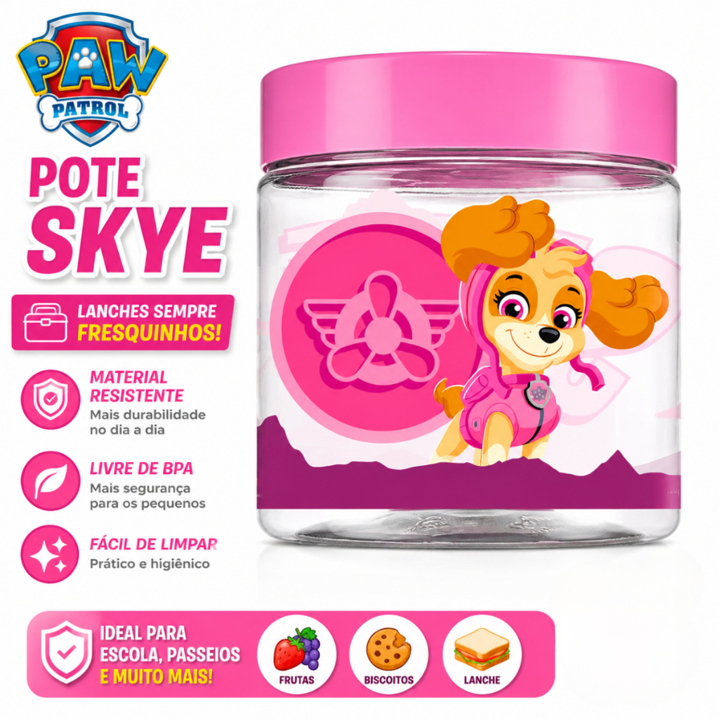 Pote Infantil Skye Patrulha Canina Ideal Para Lanches Escola Passeios E Uso Diário Resistente Fácil