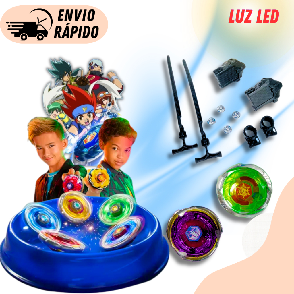 Kit 2 Beyblade Metal Luz Led + Lançador + Arena Tornado Brinquedo Lança BlayBlade Pião Giratório brinquedo para Menino