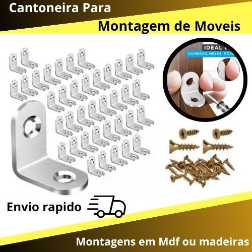 kit 100 Cantoneira 2 Furos mais 200 Parafuso 40x16 montagem