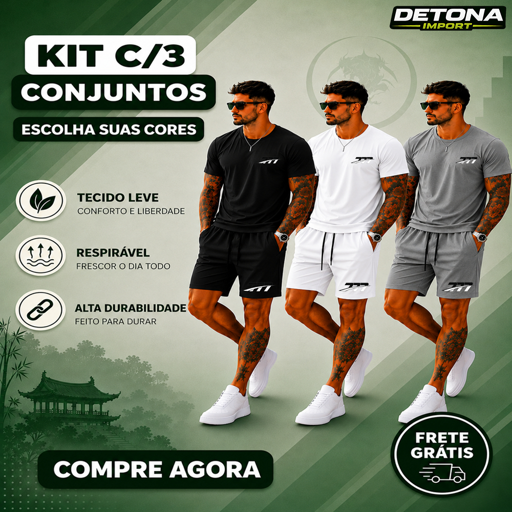 Kit 3 Conjuntos Masculinos Dry Fit Premium 777 - Academia Treino Corrida Casual Dia a Dia Confortável Estiloso