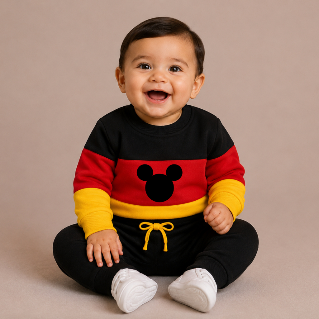 Conjunto de Moletom Masculino do Mickey Infantil Bebê Menino Blusa e Calça Inverno