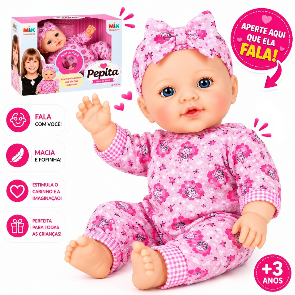 Boneca Que Fala Pepita Com Sons De Bebê Milk Brinquedos - Envio Imediato -