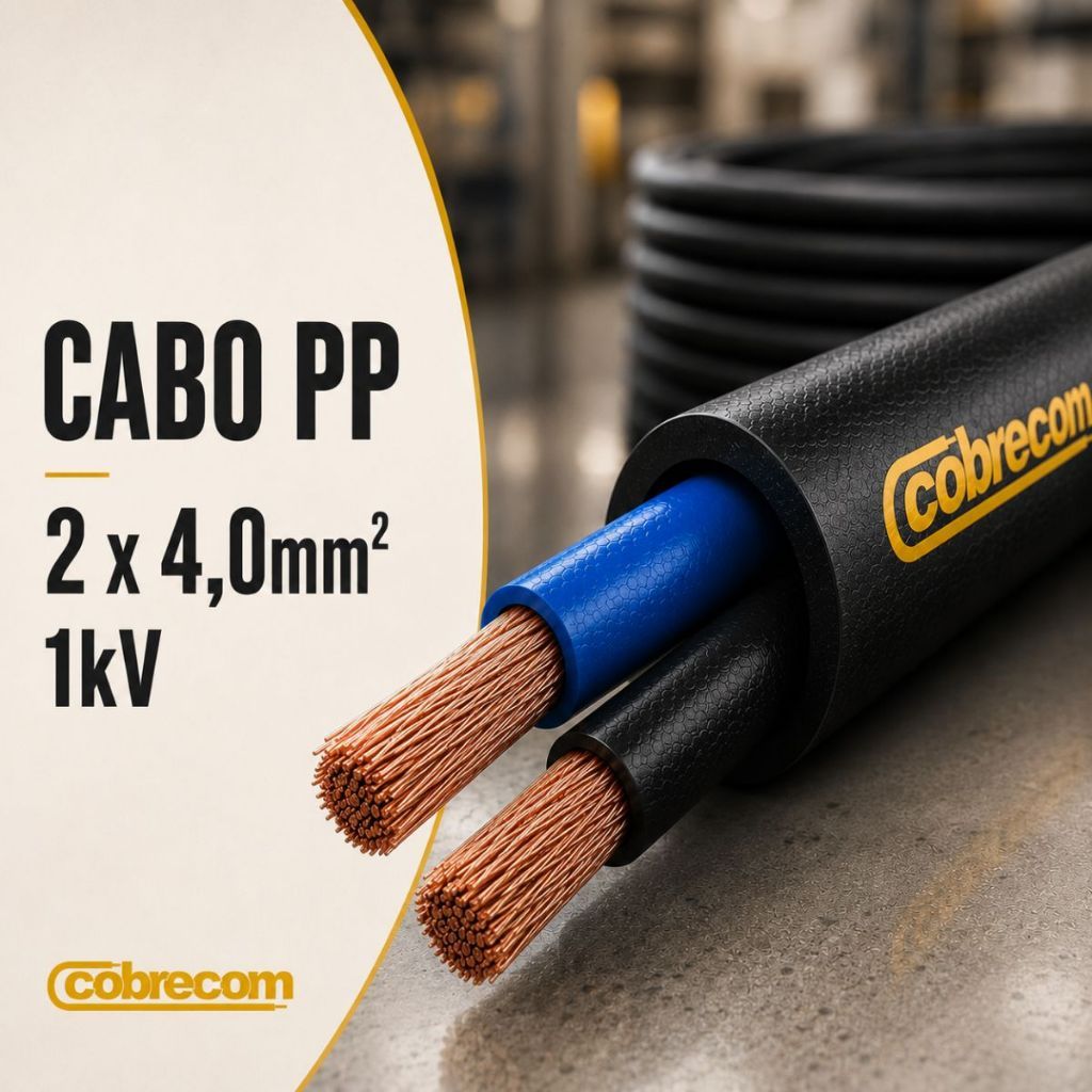 15 Metros Cabo Fio Pp 2 X 4,0 Mm Cobrecom Original Certificado Duplo Isolado Extensão Flexível 2 Via