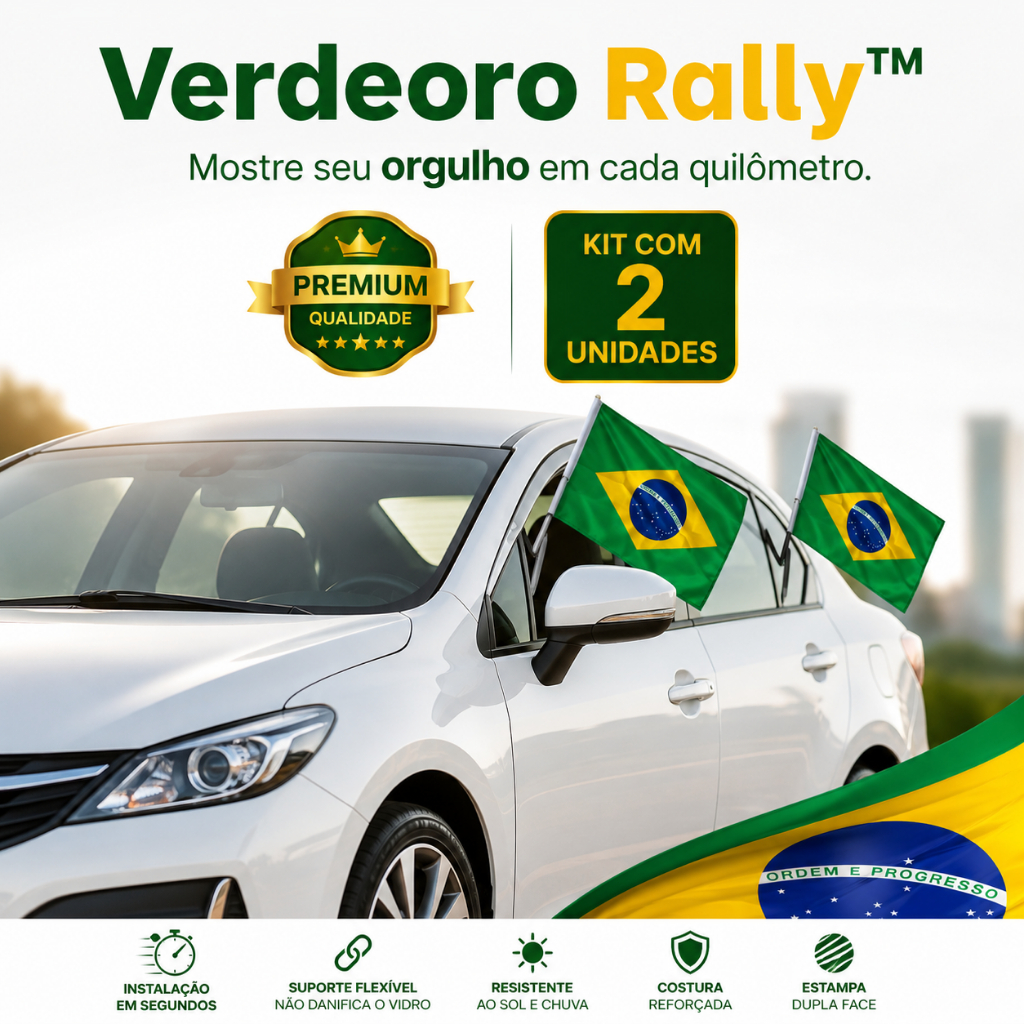 Kit 2 Bandeiras do Brasil para Carro Vidro Janela Torcida Futebol Copa do Mundo Dupla Face Verdeoro Rally™