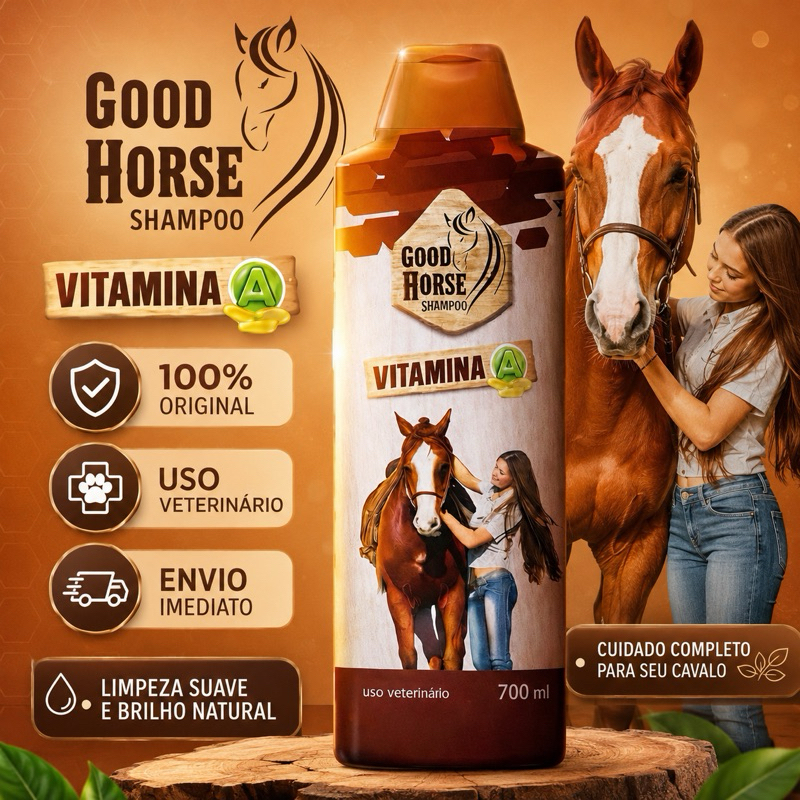 Shampoo Good Horse 700ml Vitamina A Para Cavalos Crescimento do Pelo Brilho e Limpeza Uso Veterinário