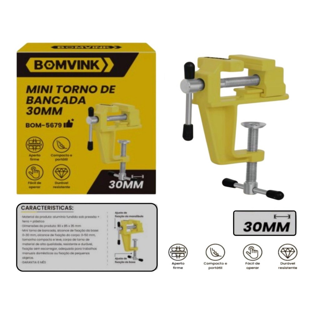 Kit 3 Broca Cavilha P/Madeira + Mini Torno + Disco Serra Circular + Disco Motoserra + 6 sargento