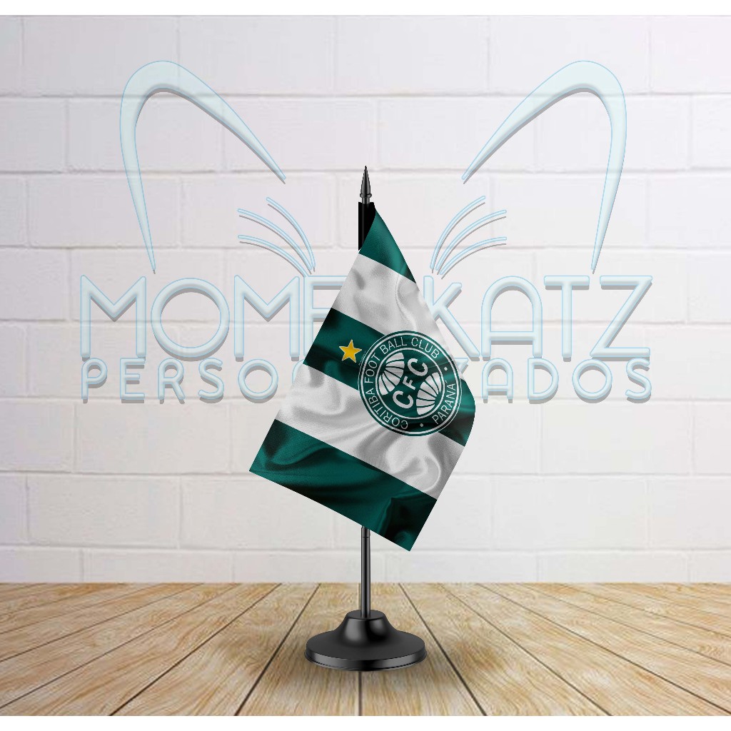 Mini Bandeirinha de Mesa Coritiba 20x12cm | Personalizada | Haste 28cm | Estampa em Sublimação