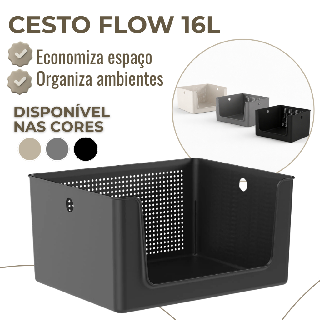 Cesto Organizador Caixa Flow Com Abertura Frontal 16L Armazenamento Ou