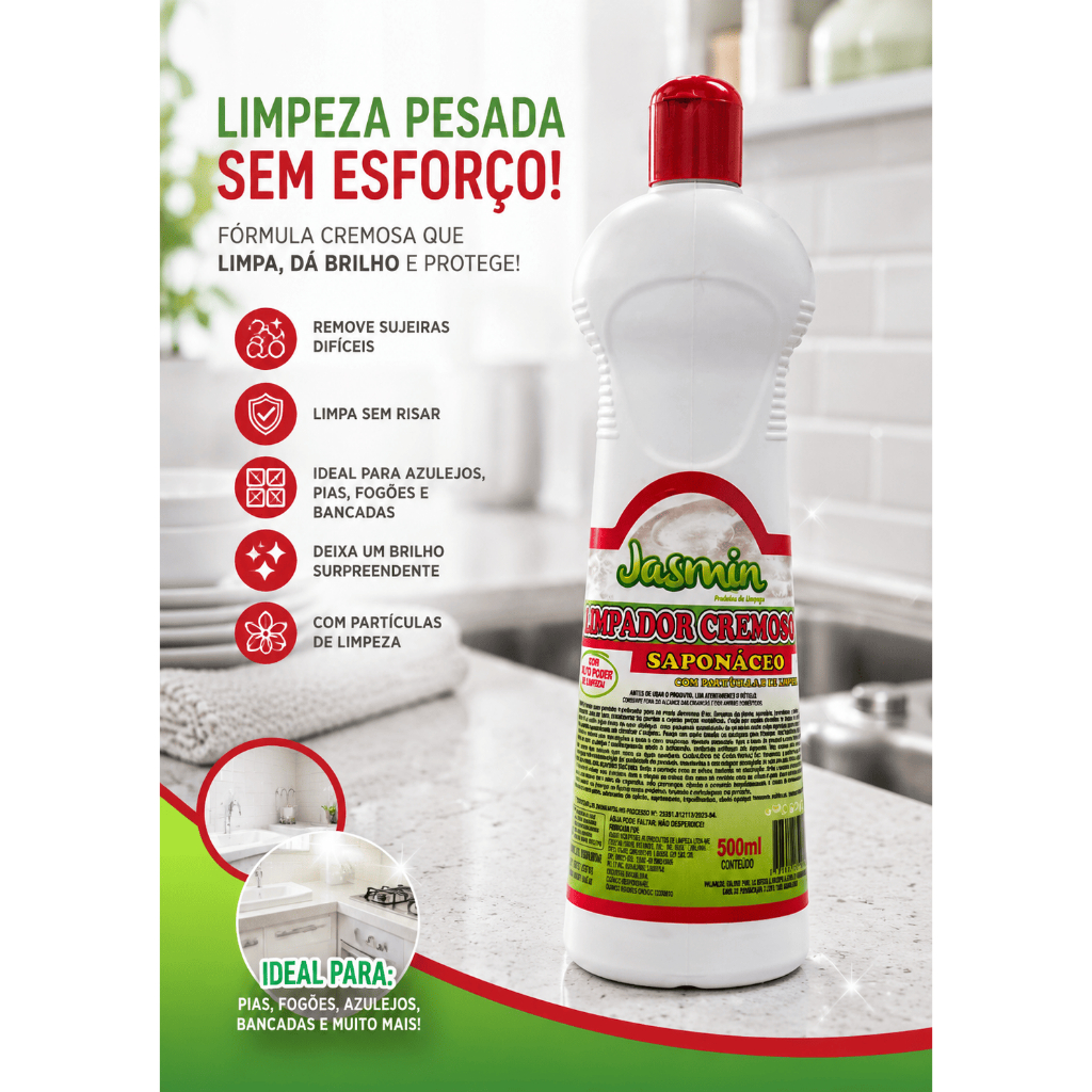 Limpador Cremoso Saponáceo Jasmin 500ml- limpa grelha e espetos, menos esforço, e Tira gordura