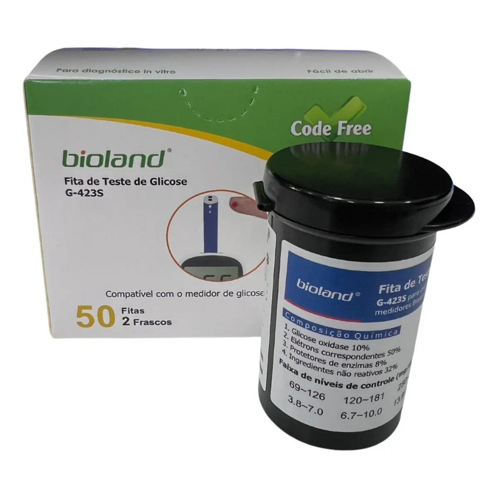 Fita Tira Teste De Glicose Glicemia G-423s Bioland C/50 Unidades