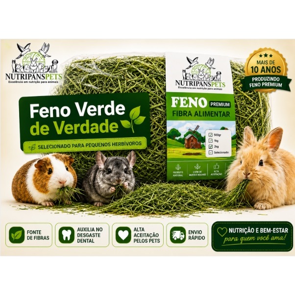 3kg Fibra Alimentar Feno para coelhos chinchila hamister porquinho da india Premium