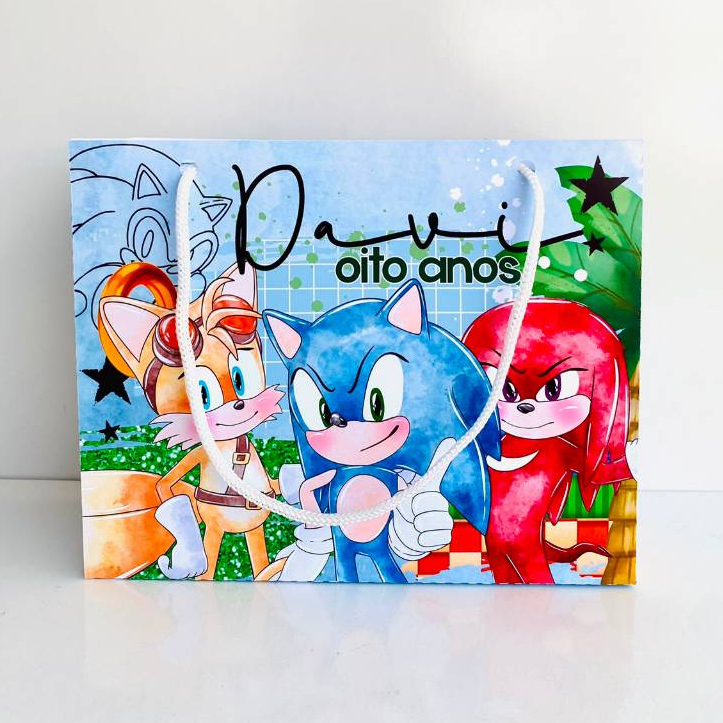 Sacolinha Personalizada Sonic lembrancinhas Aniversário infantil personalizados (20x15x6cm) PEGUE E MONTE