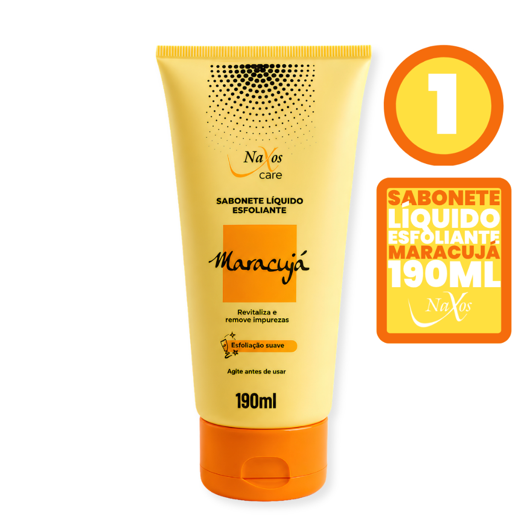 Naxos Cares Sabonete Líquido Esfoliante Maracujá 190ml Limpeza Profunda Pele Macia