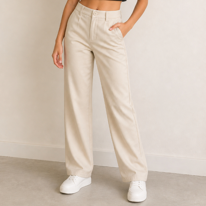 Calça Social Alfaiataria Juvenil Feminina Reta Cintura Alta com Bolsos Casual Elegante Moda Teen