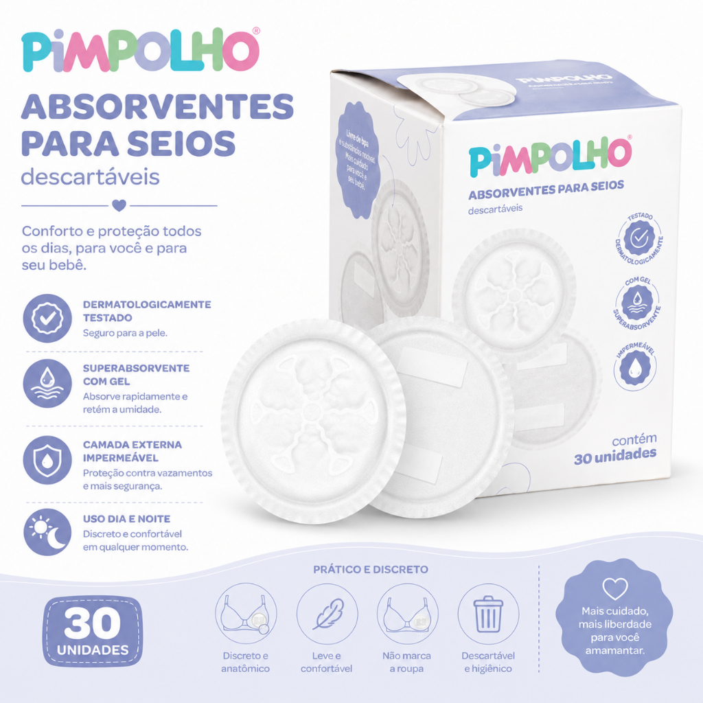 Absorvente para Seios Pimpolho Descartável Superabsorvente com Gel