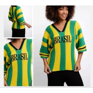 Blusa da copa Brasil de tricô verde amarelo overdize decrete V Brazilcore copa do mundo 2026 fashion estilosa lookcopa