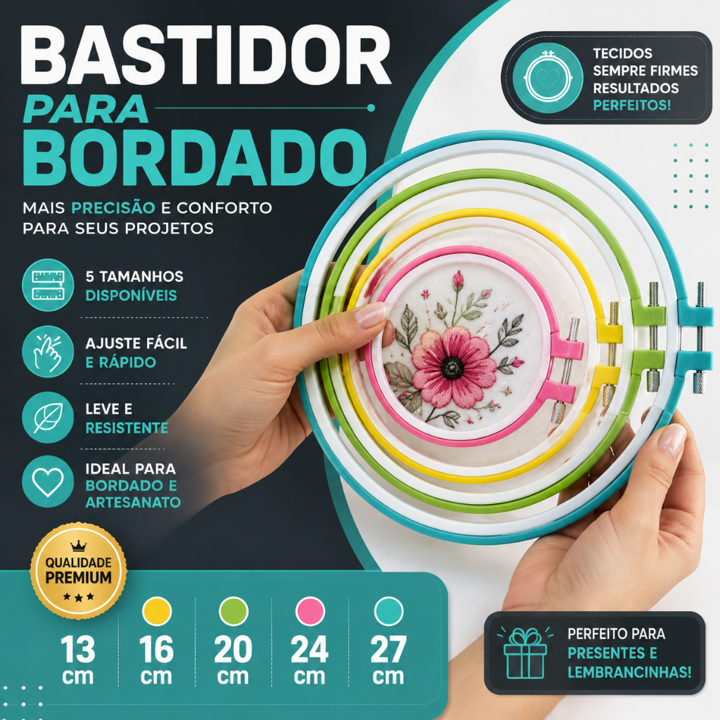 Bastidor Plástico Bordado Unidade Vários Tamanhos Regulável Costura