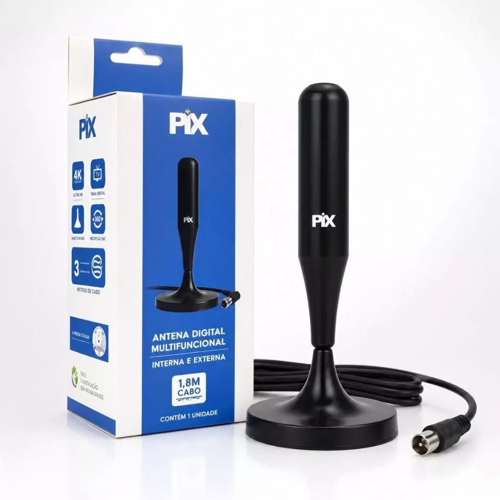 Antena Digital Pix 4k Ultra HD Interna E Externa Cabo 1,80 Metros Fácil Instalação