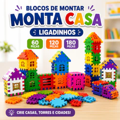 Blocos De Montar Monta Casa Infantil Encaixe Educativo 60 120 180 Peças Ligadinhos