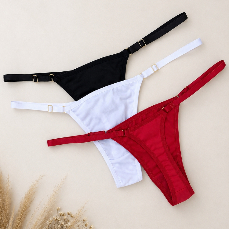 Kit 5 Calcinhas Fio Dental de Microfibra com Alça de Regulagem Tanga Feminina Sensual