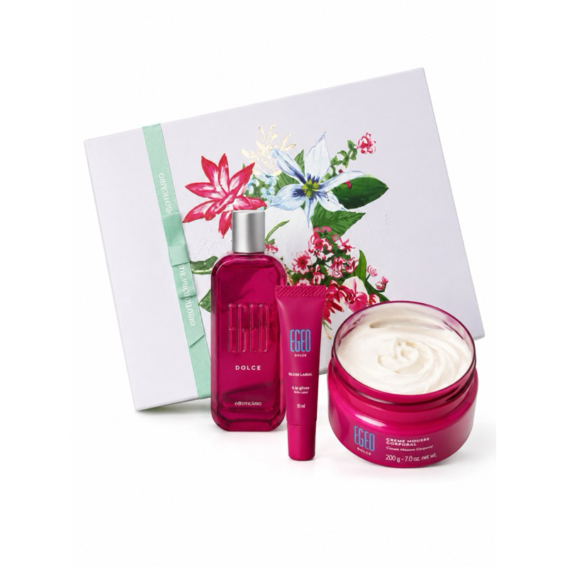 Kit Presente Egeo Dolce – Colônia + Gloss Labial + Creme Mousse Corporal | O Boticário