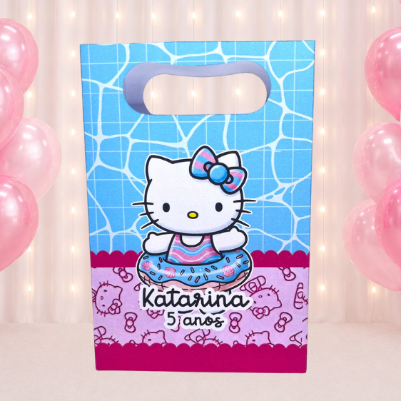 SACOLINHA PERSONALIZADA PARA LEMBRANCINHAS HELLO KITTY POOL PARTY PISCINA | SACOLA PERSONALIZADA | SACOLA SURPRESA