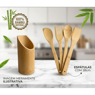 Kit 5 Peças Colher de Pau Culinário Utensílios de Cozinha De Bambu