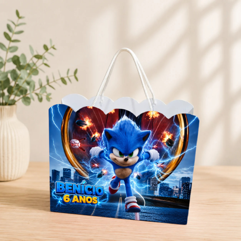 Sacolinha Personalizada Sonic Pegue e Monte Lembrancinha Aniversário Infantil Mimos Festa