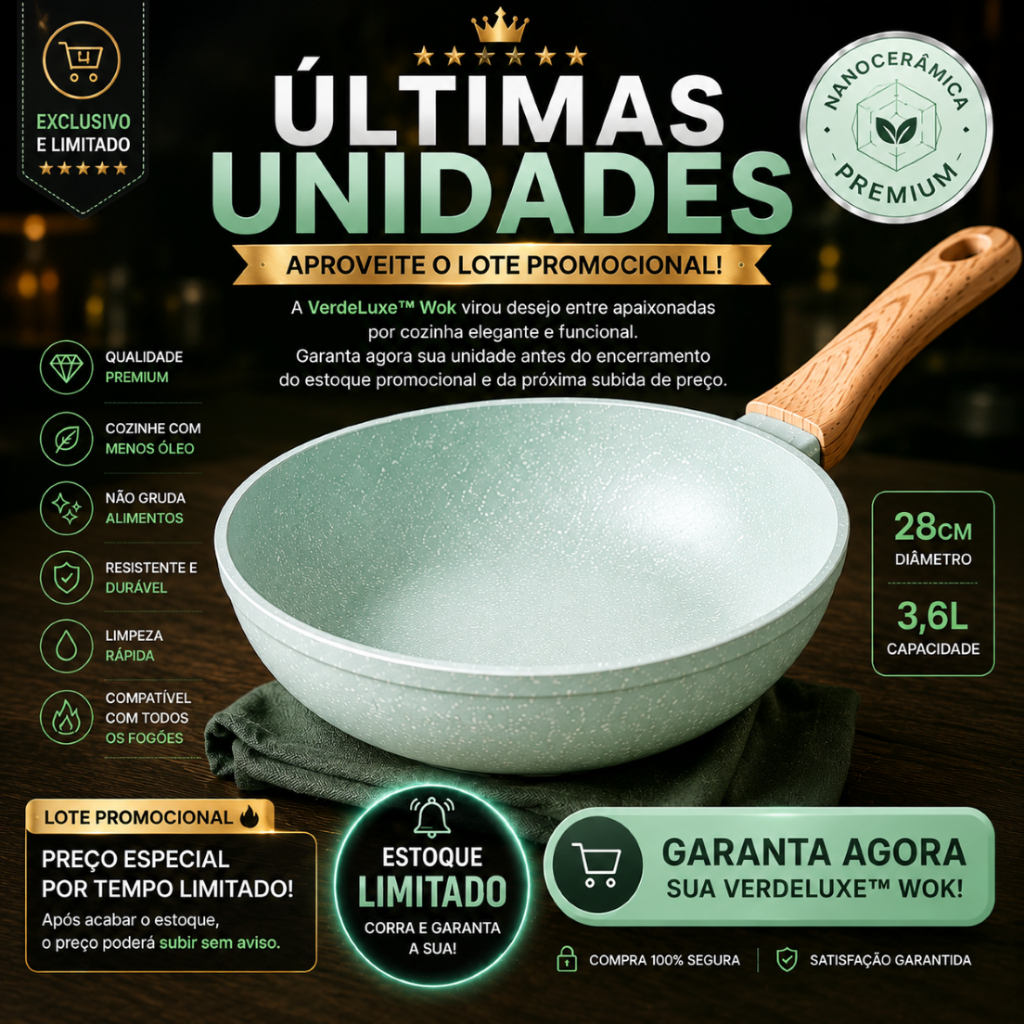 Frigideira VerdeLuxe™ Wok Premium 28cm Antiaderente Nanocerâmica