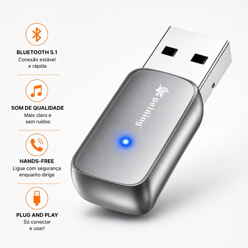 Adaptador Bluetooth USB Receptor de Música Celular Carro Peining Audio Wireless Som Automotivo