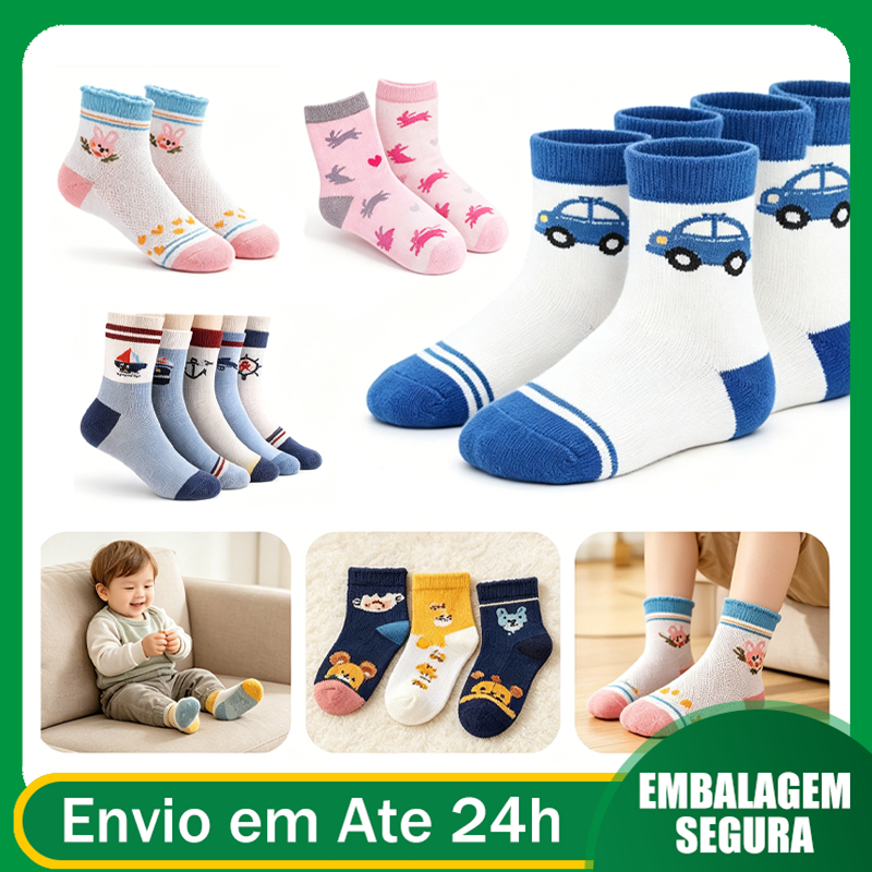 Kit com 12 pares de Meias infantil Menino/ Menina Cores e Estampas variadas