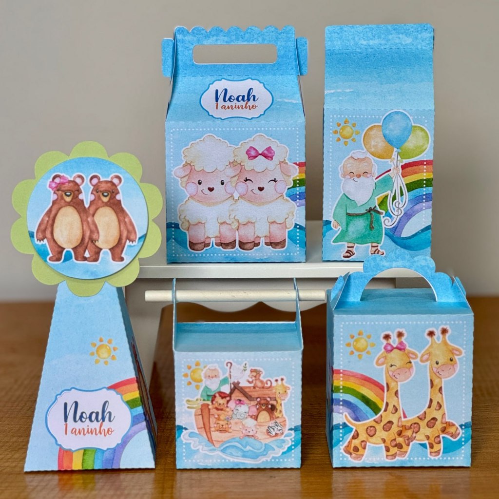 PEGUE MONTE KIT CAIXINHAS PERSONALIZADAS ARCA DE NOÉ AZUL /LEMBRANCINHAS ,CAIXINHAS,INFANTIL,KIT FESTA ,ANIVERSÁRIO.