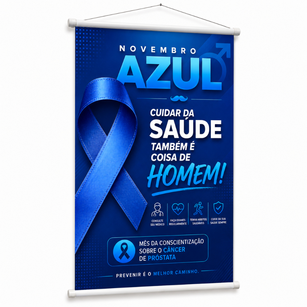 Banner Novembro Azul Saúde Masculina Campanha Preventiva produzido em lona. Cartaz Hospital Escola Evento UBS Pub1146.