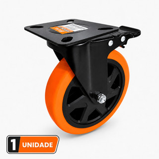 Roda Rodízio Giratório 6" PVC Laranja 150kg Com Freio Rodízio Para Móveis Rodízio Para Carrinho