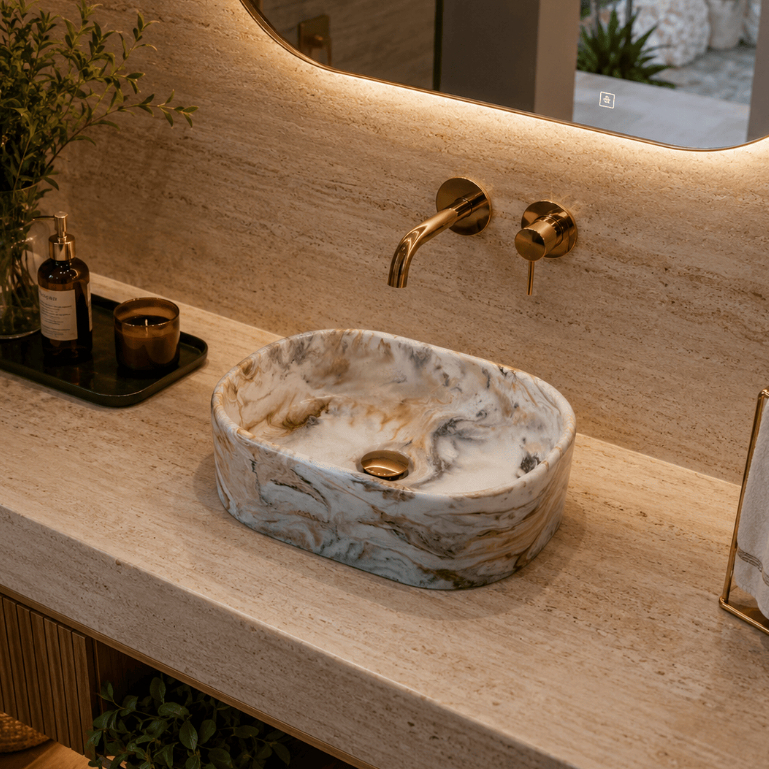 Cuba de Sobrepor Banheiro Lavabo Gesso Marmorizado Oval Redonda Retangular - ENVIO IMEDIATO - Pia banheiro lavabo