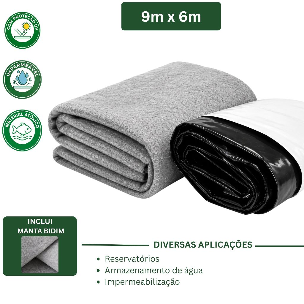 Lona Geomembrana + Manta Bidim Tanque de Lago 300 Micras - 9x6