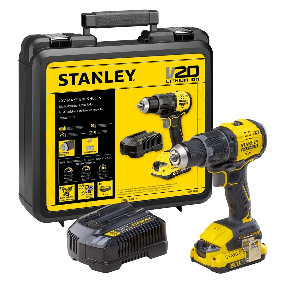 Parafusadeira e Furadeira de Impacto STANLEY SBD716D1K 13mm Com Bateria, Carregador e Maleta 110V