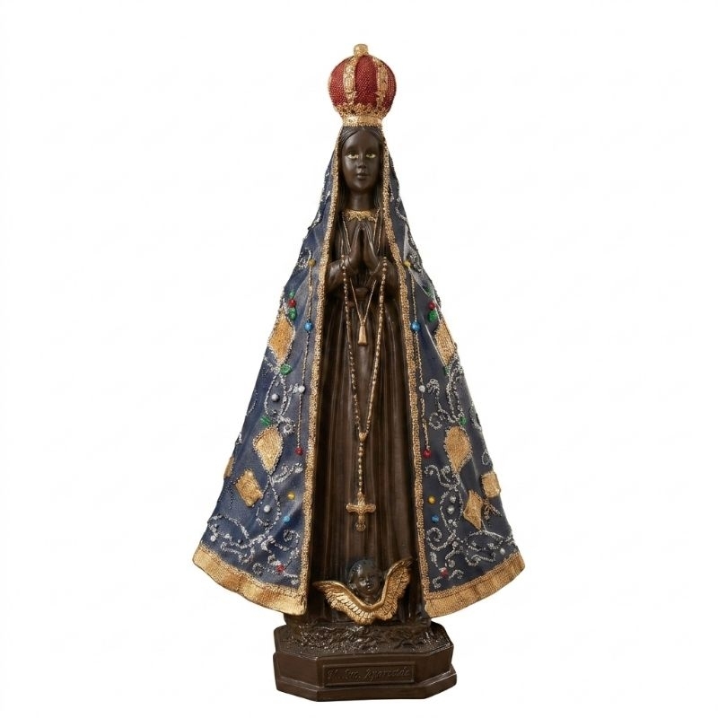 Imagem Nossa Senhora Aparecida 20cm Gesso Manto Decorado Pedrarias Strass Artesanal Estatua Religiosa Altare Premium
