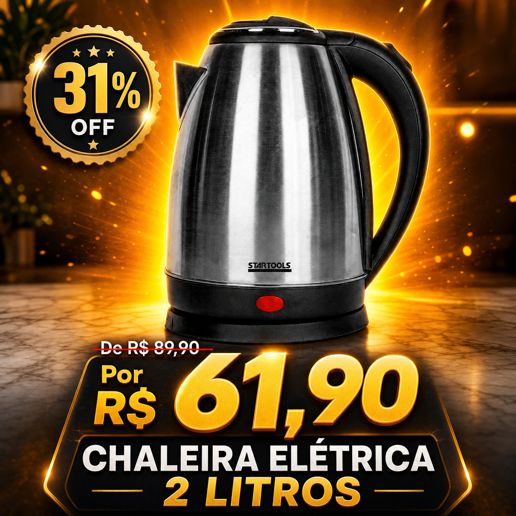 Chaleira Jarra Elétrica 2 Litros Inox com LED indicador 1500 W Potência 127 e 220 V