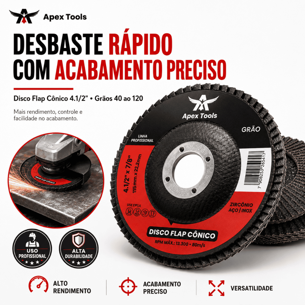 Desbaste Rápido e Acabamento Uniforme Disco Flap 4.1/2 Para Madeira e Ferro Grão 40 ao 120