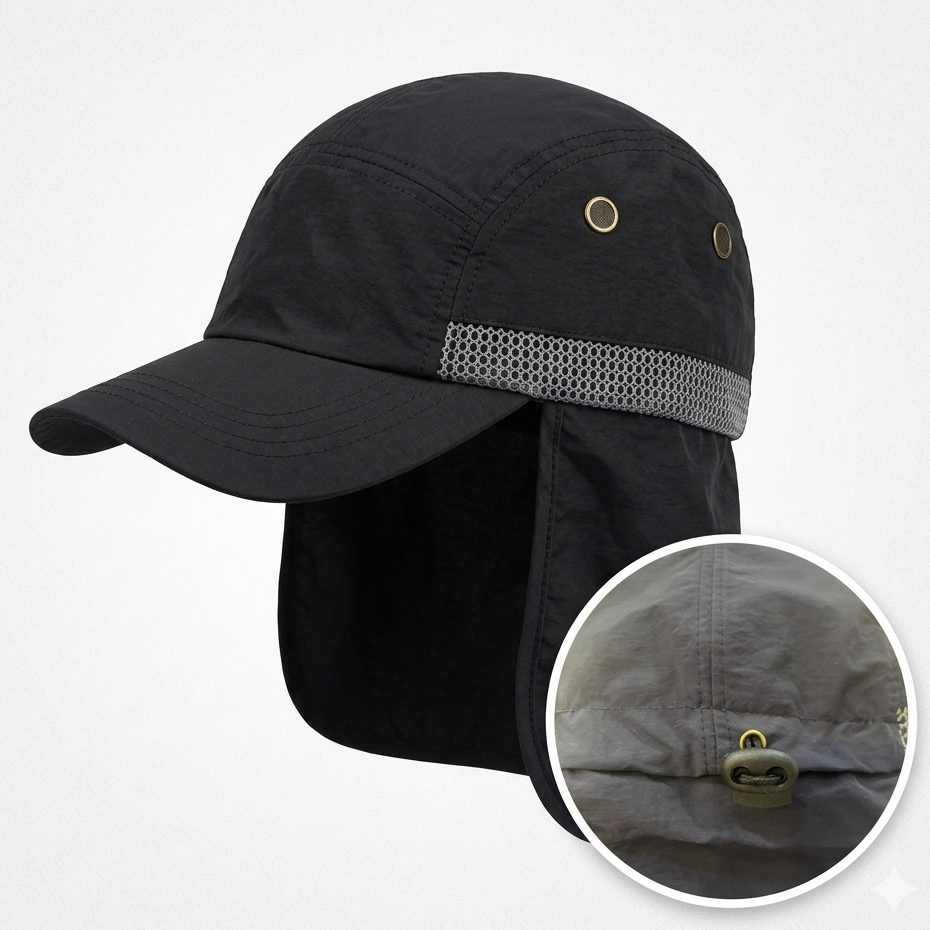 Chapéu de Proteção Solar UV com Proteção de Pescoço Respirável Pesca Camping Trilha Caminhada Ajustável Premium